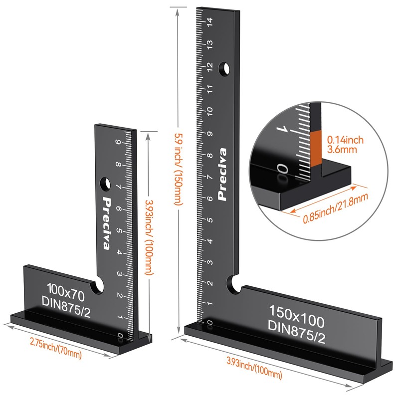 Precision Right Angle Positioning Block, Preciva 2pcs Aluminium Set Square,