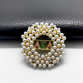Fashion simulation pearl inlaid metal greek letter sorority society golden brooch