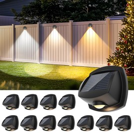 AUDERWIN Solar Fence Lights Outdoor Waterproof Dual Color LED Solar Powered Wall Lights for Outside Solar Fence Lights Outdoor for Porch, Deck, Patio, Stairs, Christmas Decorations 12 Pack
