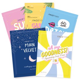 FACETORY FACETORY K Beauty Face Mask Skin Care - CLASSIC 5 COLLECTION Sheet Mask Set | Natural Premium Korean Face Mask For All Skin Types - No Sulfates No Parabens (5 pc)