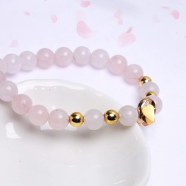 MILAKOO Natural Stone Bracelet Women's Gemstones with Heart Pendant Gold Friendship Bracelet 8 mm Pearl Bracelet, Stone