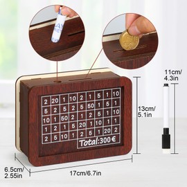 Bohoray Wooden Money Box, Retro Money Box, Storage Box, Reusable Money Box with Savings Target and Numbers to Tick for Children and Adults