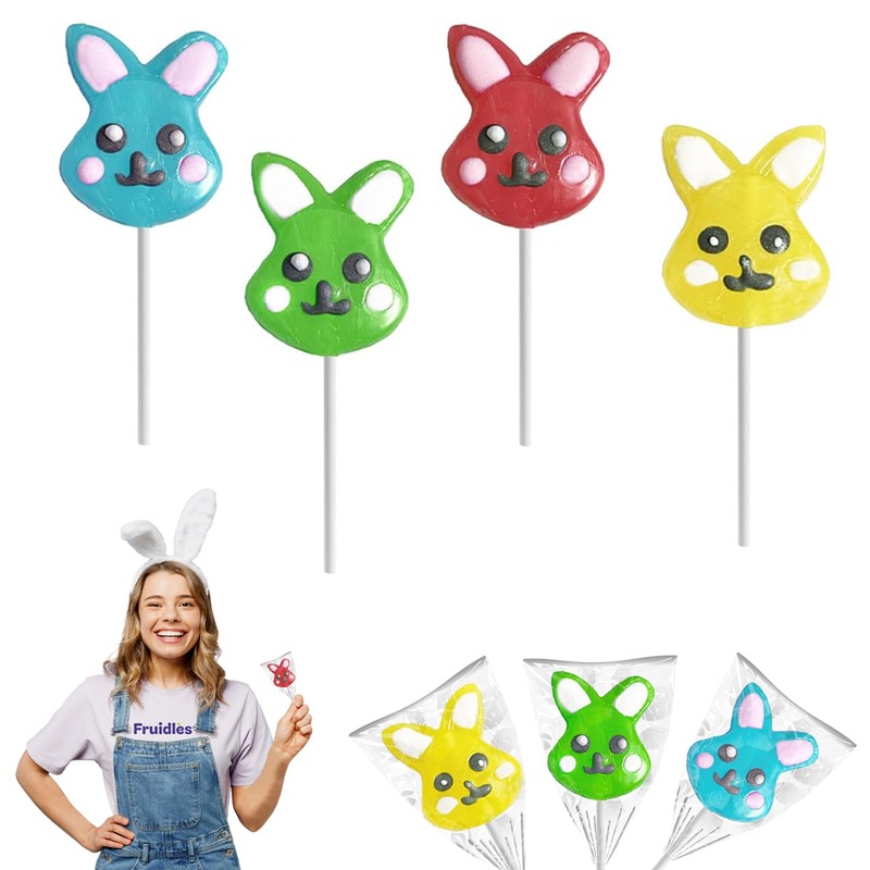 Fruidles Happy Easter Bunnies Lollipops Suckers, Colorful Easter Eggs, Yellow