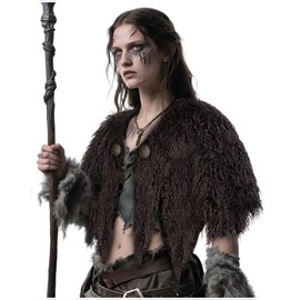 L'VOW Viking Fur Cloak with Clasp Medieval Fur Shawl Shoulder Wrap Mantle Renaissance LARP Cosplay Costume(Coffee)