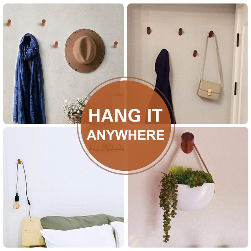 Felidio Wood Wall Hooks, 4 Pack Coat Hooks Mounted Rustic