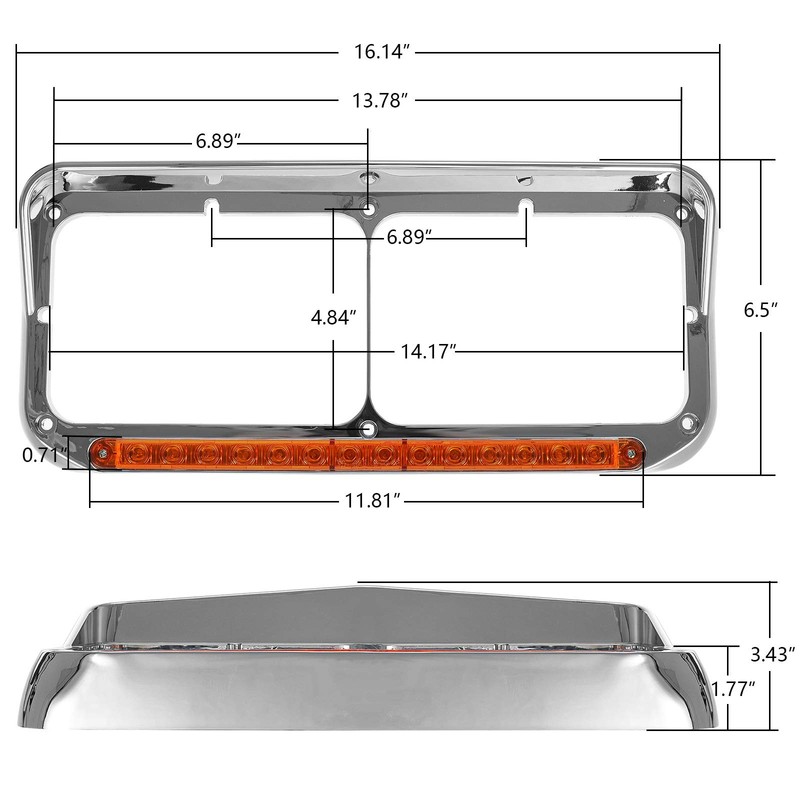 Partsam 2x Headlight Bezel with 12" Amber LED Light Strip