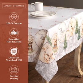 Maison d' Hermine Tablecloth 100% Cotton Table Cover Decorative Washable Square Tablecloths, Kitchen, Dining, Buffet & Camping, Mountain Life - Thanksgiving/Christmas (54"x54")