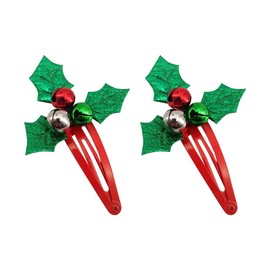 ccHuDE 2 Pcs Christmas Holly Hair Clips Xmas Themed Hair Clips Jingle Bell Hair Barrettes Cute Hair Clamps Non Slip Hair Clasps Decorative Hair Clips Red Christmas Hair Accessories for Girls Women