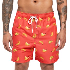 Men's Swim Trunks Quick Dry Beach Shorts with Compression Liner Swimming Shorts with Zipper Pockets Banana 2XL