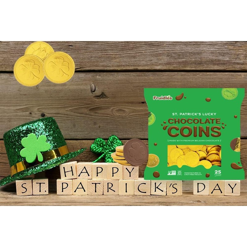 St. Patrick's Day 25 Chocolate Coins Gold Shamrock Coins Foils,