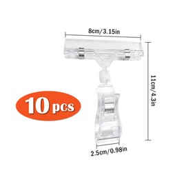 Abiyou Pack of 10 Plastic Rotating Sign Holders, Merchandise Sign Clip, Rotating Plastic POP Clip, Rotating Trademark Clip, Price Tags Holder Plastic for Price Tags, Signs