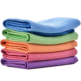 Microfibre Cleaning Cloths, 40 x 30 cm Cleaning Cloths, Reusable Cleaning Cloths, Glass Cleaning Cloths, Coloured Cleaning Cloths, Tea Towels, Fish Scale Cloths for Car, Kitchen, Bathroom, Furniture,