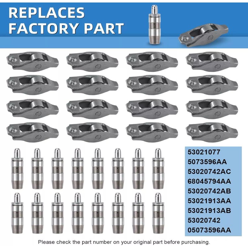 VEHITO 16x Lifters 16x Rocker Arms Fit 2002-2012 Dodge Ram