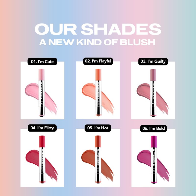 Sacheu Cheek STAY-N Blush Tint. Rich, High Pigment and Buildable,