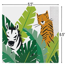 Vibrant Animal Safari Luncheon Napkins (16cm) - Multicolor Wildlife-Themed Party Napkins - Perfect for Kids' Parties & Events - 16ct