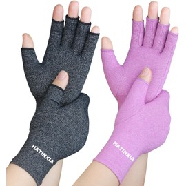 2 Pairs Arthritis Gloves for Women for Pain, Hand Compression Gloves for Carpal Tunnel, Rheumatoid, Tendonitis, Fingerless Gloves for Arthritis Pains, RSI, Typing for Men (Black + Purple, M)