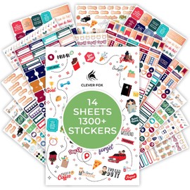 Juego de calcomanías para agenda mensual, semanal y diaria, 17 hojas, juego de 1500 calcomanías únicas de Clever Fox