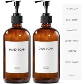 GMISUN Shampoo and Conditioner Dispenser, Glass 16oz Empty Shampoo Bottles for Shower, Shampoo Pump Dispenser Refillable with Pump, Shampoo Bottle for Shampoo Conditioner Body Wash, 2 Pack