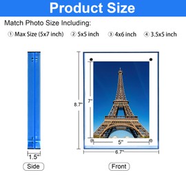 MFoffice 5x7 Picture Frame - Stunning Color Acrylic Photo Frame - Use as 5x7, 5x5, 4x6 Picture Frame and Acrylic Decorative Tray - Horizontal and Vertical Formats for Tabletop Display, Blue, 1Pack