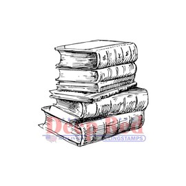 Deep Red Stamps Library Books Rubber Cling Stamp 2.1 x 2.1 inches