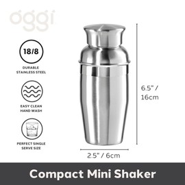 OGGI Mini Cocktail Shaker 10oz - Stainless Steel - Ideal Single Serve Martini Shaker, Great Small Size Suitable for Mini Bar, On the Go, Travel, RV, Camping