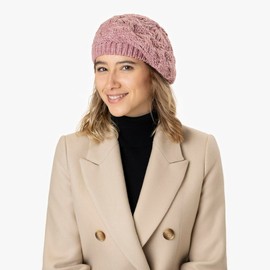 LIERYS Jesila Women's Beret Hat - Knitted Hat with Virgin Wool - Made in Germany - One Size 54-59 cm - French Women's Basque - Wool Hat Autumn/Winter - Hat, antique pink