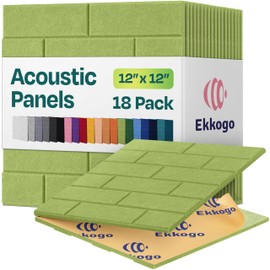 Ekkogo Acoustic Panels 18-Pack Soundproof Wall Panels 12"X12"X0.4" Brick Style Sound Panels Premium Sound Dampening Panels Easy Self Adhesive Installation - [Gin Green]