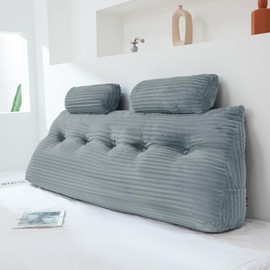 Rycwola Headboard Wedge Pillow with 2 Pack Neck Roll Pillow Large Headboard Pillow Soft and Supportive with Removable Cover (Light Grey, Queen:59x8x20 Inches)