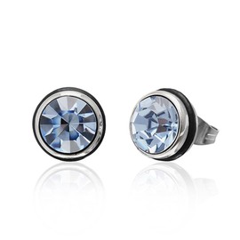 Chic-Net Brass Rubber Ring 10 mm Round Faceted Crystal Silver Stud Earrings – Nickel Free Colorful blue