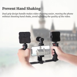 Smartphone Video Rig with Handle, 1/4in Screw, Cold Shoe Interface, Phone Video Stabilizer Grip for Live Streaming, Vlogging Cage