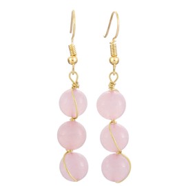 SUNYIK Round Stone Bead Tassel Dangle Earrings for Women, Gold Plated, Rose Quartz