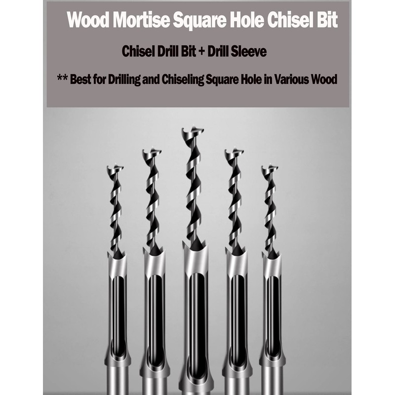 MAX-CRAFT 6Pcs Wood Square Hole Mortise Chisel Bit Woodworking Drill
