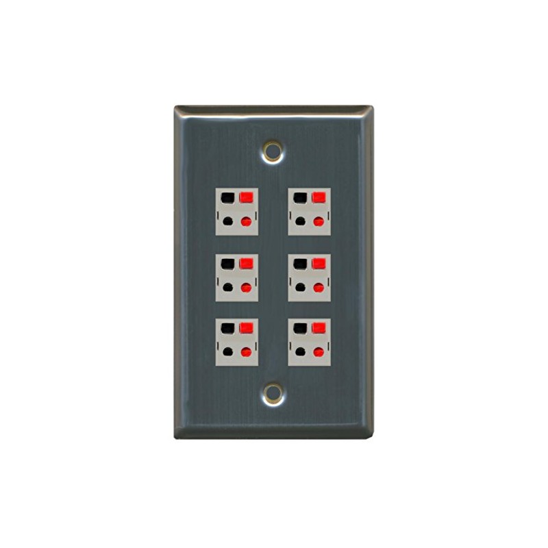 RiteAV 6 Port Speaker Jack Single Gang Wall Plate for