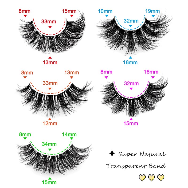 10 Pairs 5 Styles Mixed Clear Band Artificial Eyelashes Cat