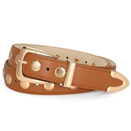 JASGOOD Women Punk Leather Belt Ladies Fashion Studded Belt Vintage Belt for Jeans Dress with Gold Buckle,Brown