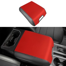 BoxCheer Armrest Cover Suitable for 2015-2020 Ford F150 with Bucket Seat Console Microfiber Leather Anti-Scratch Armrest Box Mat (Not for Jump Seat) - Red Leather