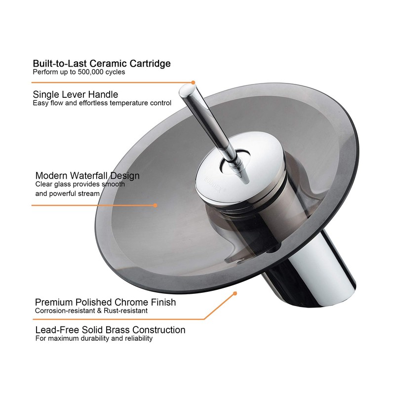 RODDEX Waterfall Bathroom Sink Faucet Unique Brass Modern Circle Brown