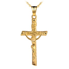Feilok Men's Stainless Steel Necklace Chain 23" with Pendant Cross Jesus Gold for Men Man Boys Kids