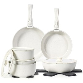 SODAY Pots and Pans Set Non Stick, 17 Pcs Cookware Sets with Detachable Handle, Nonstick Kitchen Cooking Set Removable Handles, Oven Safe, Induction Fast, Stackable Non-stick RV Kitchen Set, White