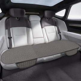 Lyxheth Linen Back Car Seat Cover, Rear Seat Pad, Anti-Slip Long Bottom Rear Seat Cover Protector with Storage Pockets, Breathable Comfortable Rear Cushion Cover Universal for Cars (Grey, Back)