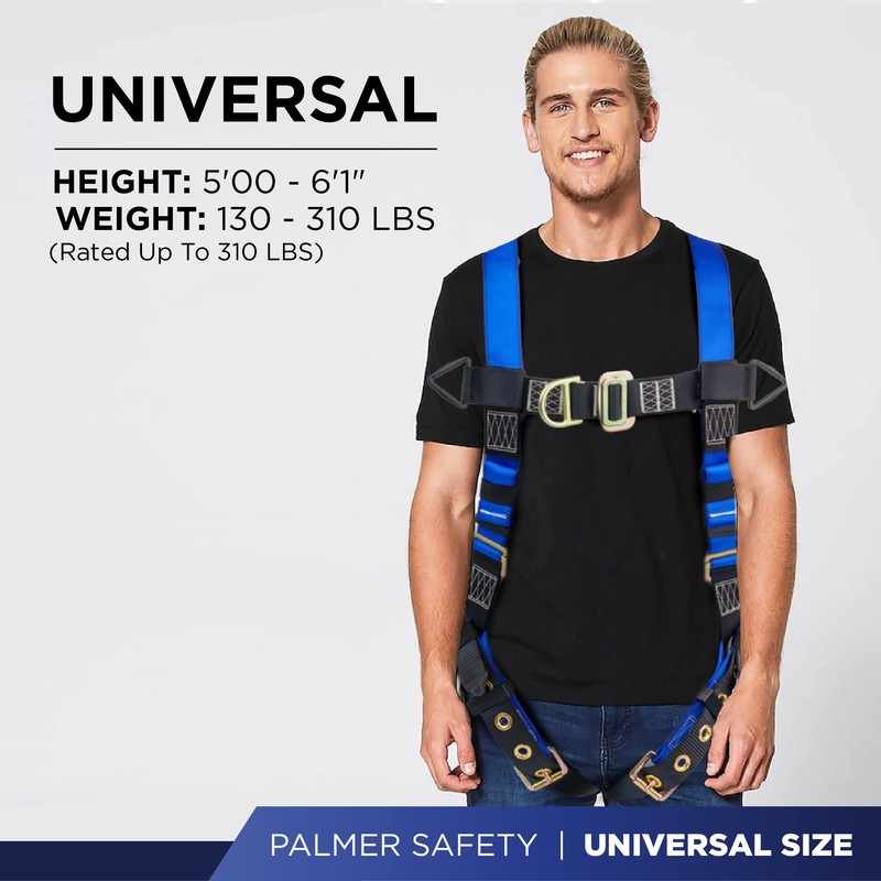 Palmer Safety Full Body Construction Harness with 5 Point Adjustment,