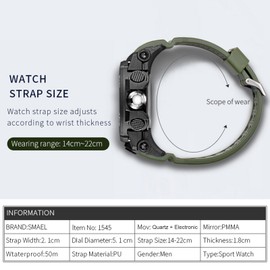 SMAEL 1545 Fashionable Sport Men Wrist Watch Multifunctional Quartz Digital Electronic Watch with 50M Waterproof/Luminous/Alarm/Stopwatch/Week/Date