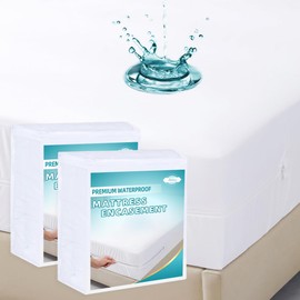 Twin XL Waterproof Zippered Mattress Encasement, Breathable, Noiseless, Machine-Washable Zipped Mattress Cover, Fitting 7" - 13" Deep Mattress 2 Pack