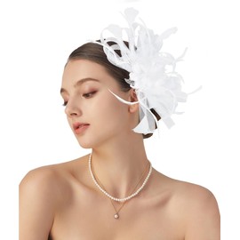 globazoe Fascinator Hats for Women,20s Vintage Womens Fascinator Headband Headpiece Hair Accessories for Kentucky Derby Wedding Tea Party Cocktail,HA5428-White