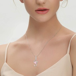 CHENGHONG Musical Note Necklace Simple Sideway Choker Necklace 925 Sterling Silver Opal Necklace for Women Treble Clef Necklace Music Lover Gifts for Mom Women (Pink)