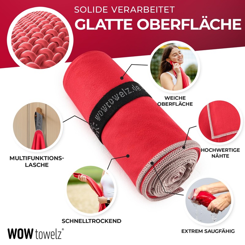 Wowtowelz Microfibre Towel (Red, 180 x 110 cm)