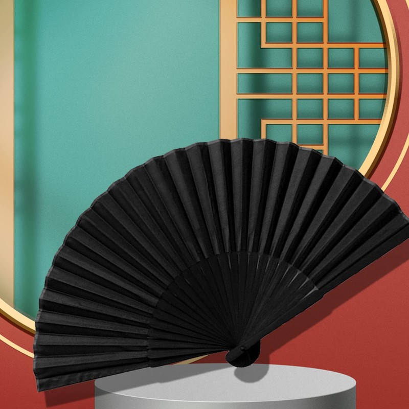 Karjiaja 3 Pcs Folding Handheld Fan - Black Chinese Bamboo