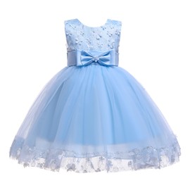 Weileenice Light Blue Flower Girl Dresses for Wedding Applique Glitter Tulle Little Girls Lace Bridesmaid Dress Pageant Princess Birthday Party Elegant Holiday Formal Fancy Ball Gown Graduation 5 6