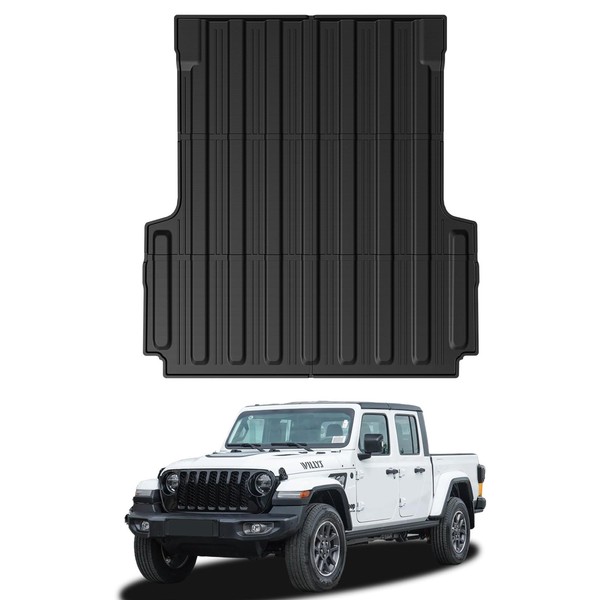 CARESA Truck Bed Mat for Jeep Gladiator JT Accessories 2020-2023, All Weather Rugged TPE Truck Bed Liner Fit Jeep Gladiator