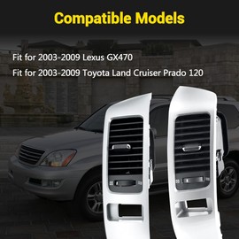 2pcs Center A/C Dash Air Vent Trim Panel With Grille, Console Outlet Insert Frame, Fit for 2003-2009 Lexus GX470, for Land Cruiser Prado 120 Replaces# 55474-60040 55475-60040 (Silver)